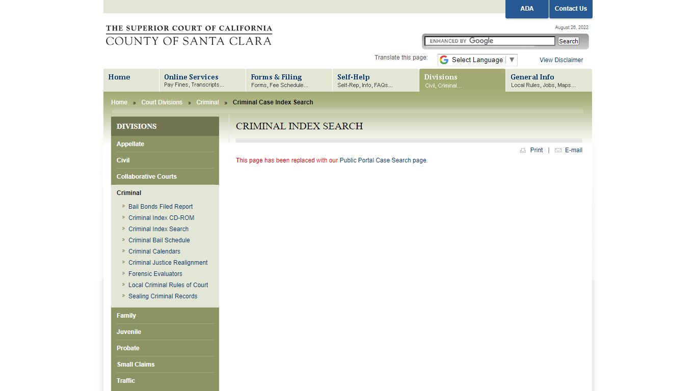 Criminal Case Index - Superior Court of California, County of Santa Clara